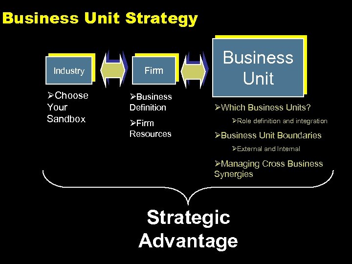 Business Unit Strategy Industry ØChoose Your Sandbox Firm ØBusiness Definition ØFirm Resources Business Unit