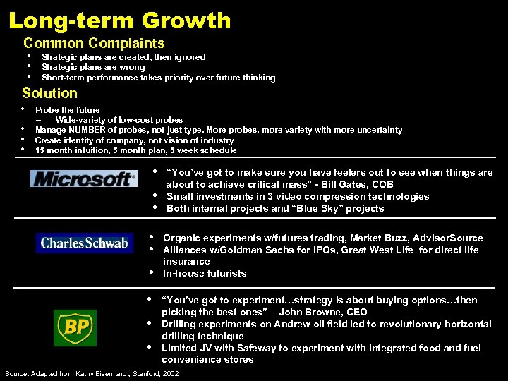 Long-term Growth Common Complaints • • • Strategic plans are created, then ignored Strategic