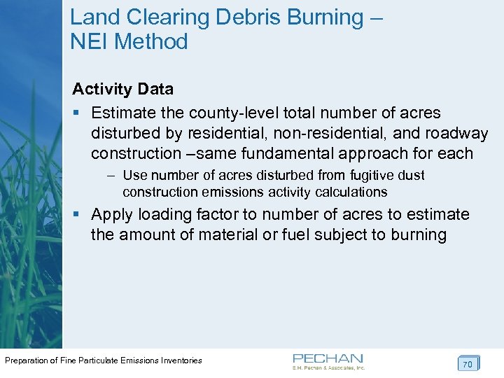 Land Clearing Debris Burning – NEI Method Activity Data § Estimate the county-level total
