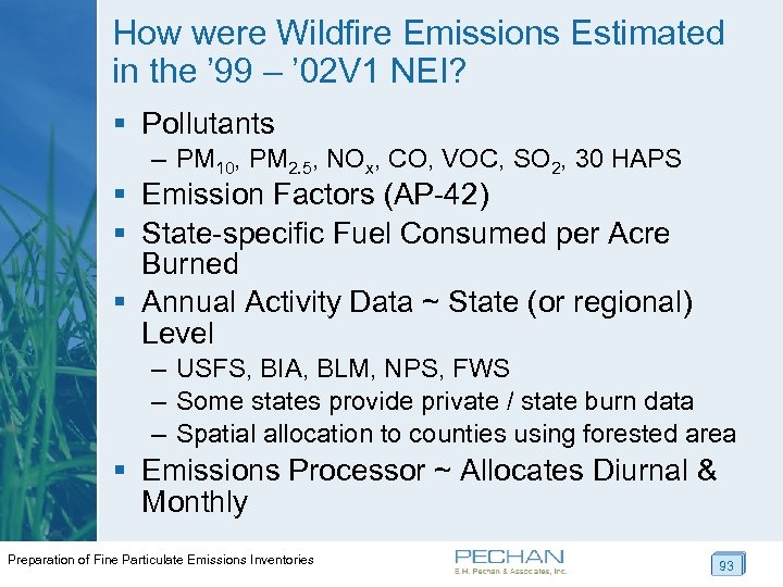 How were Wildfire Emissions Estimated in the ’ 99 – ’ 02 V 1