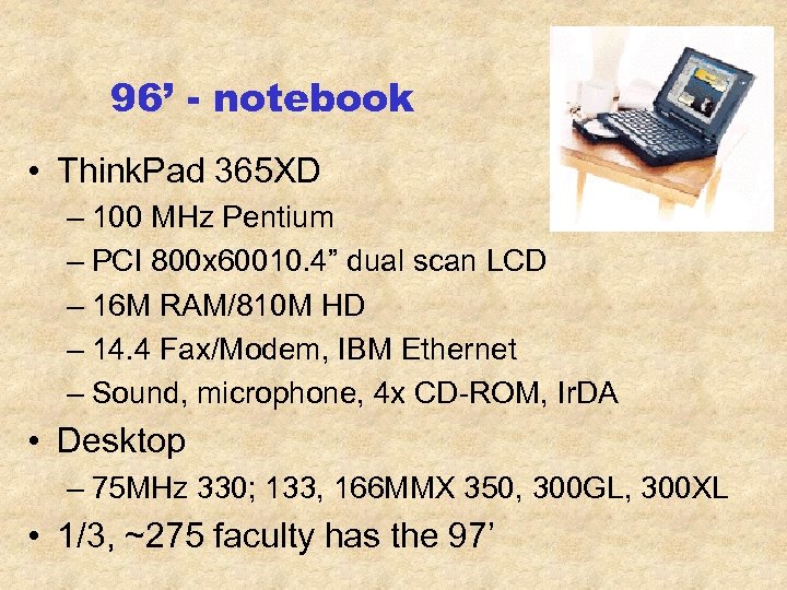 96’ - notebook • Think. Pad 365 XD – 100 MHz Pentium – PCI