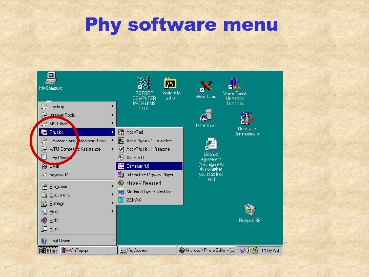 Phy software menu 