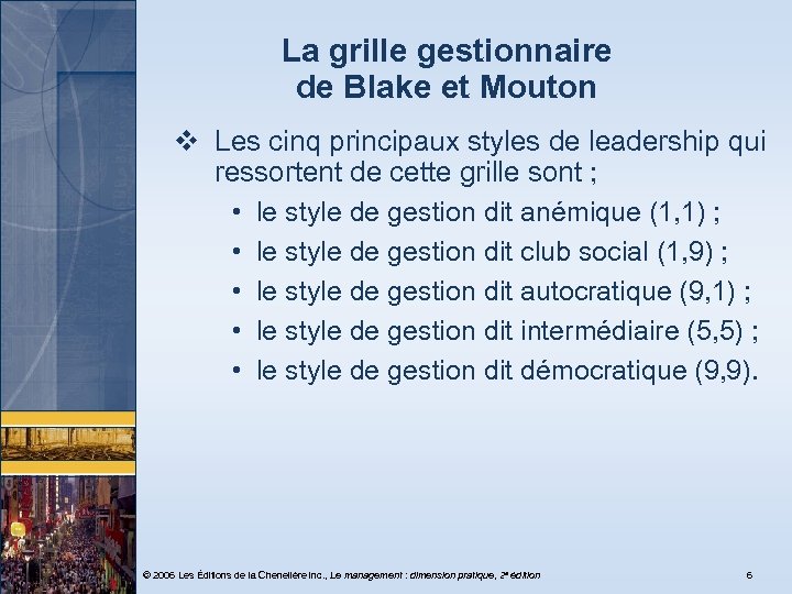 La grille gestionnaire de Blake et Mouton v Les cinq principaux styles de leadership