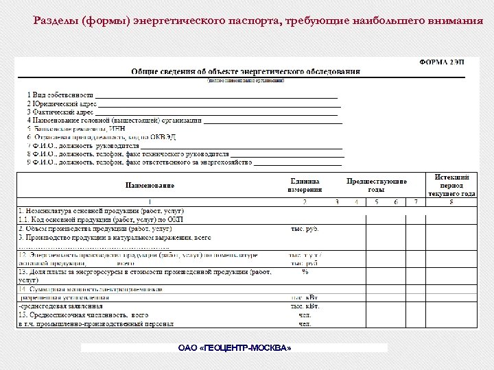 Образец энергопаспорта предприятия