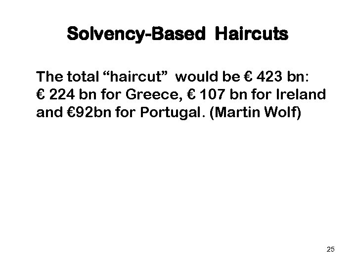 Solvency-Based Haircuts The total “haircut” would be € 423 bn: € 224 bn for