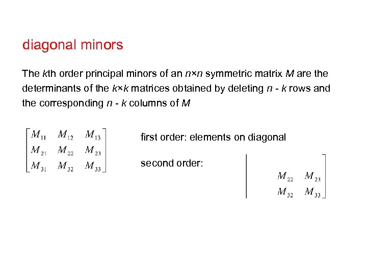 diagonal minors The kth order principal minors of an n×n symmetric matrix M are