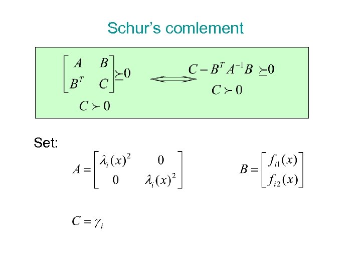 Schur’s comlement Set: 