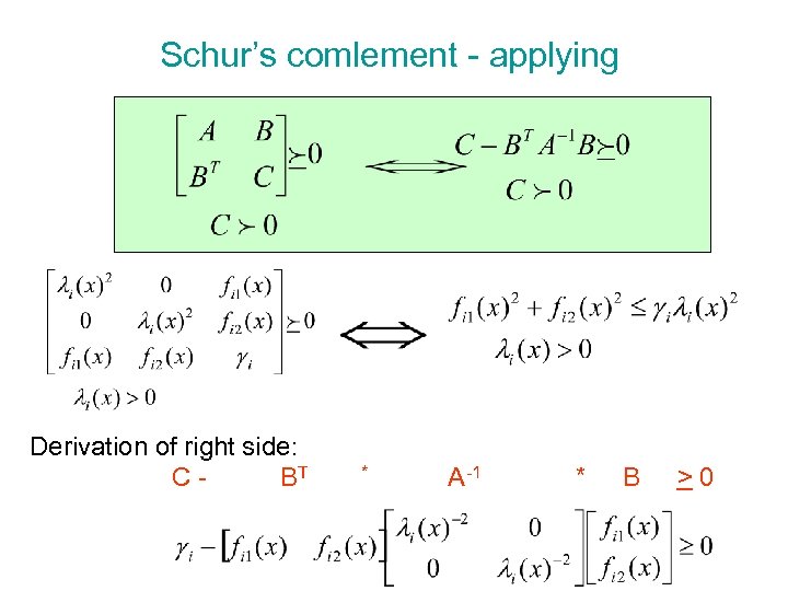 Schur’s comlement - applying Derivation of right side: C - BT * A-1 *