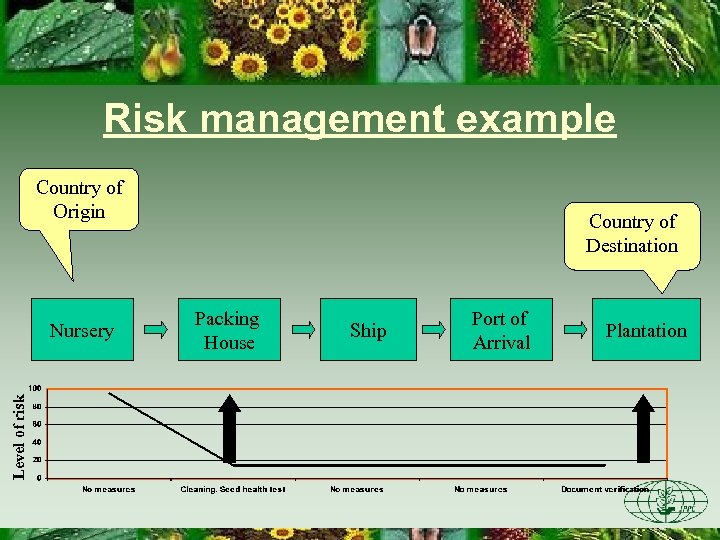 Risk management example Country of Origin Level of risk Nursery Country of Destination Packing