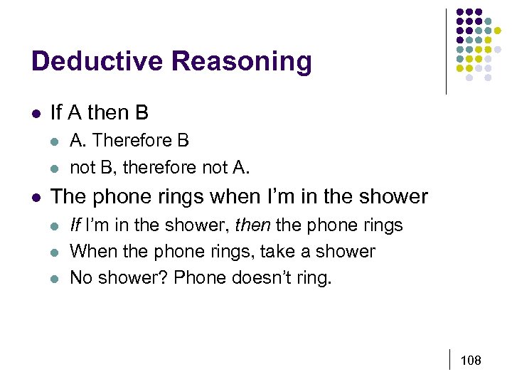 Deductive Reasoning l If A then B l l l A. Therefore B not