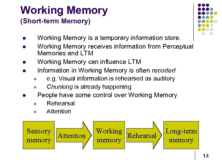Working Memory (Short-term Memory) l l l Working Memory is a temporary information store.