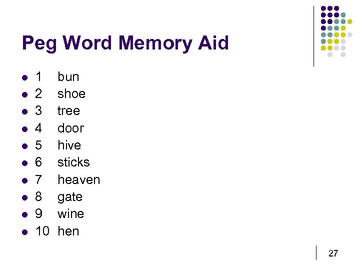 Peg Word Memory Aid l l l l l 1 2 3 4 5