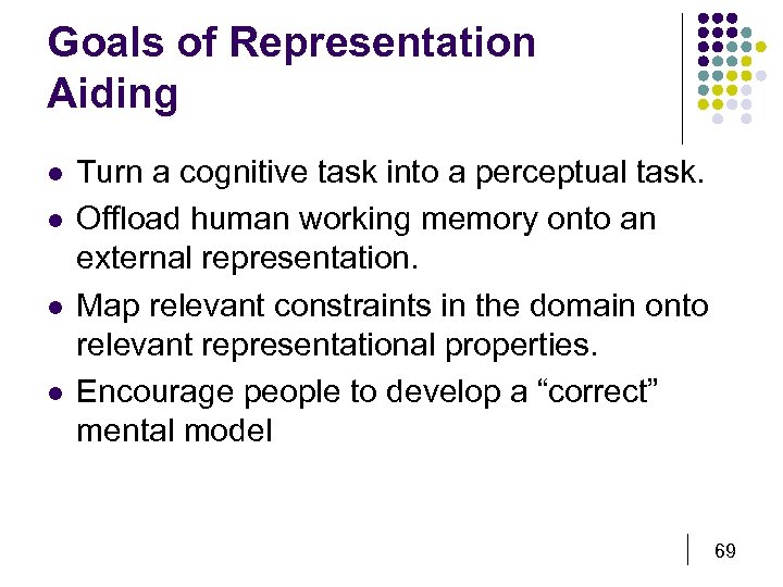 Goals of Representation Aiding l l Turn a cognitive task into a perceptual task.