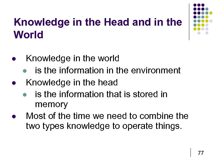 Knowledge in the Head and in the World l l l Knowledge in the