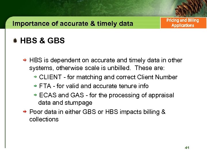 Importance of accurate & timely data HBS & GBS HBS is dependent on accurate