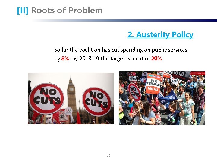 [II] Roots of Problem 2. Austerity Policy So far the coalition has cut spending