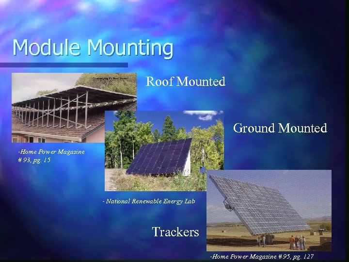 Module Mounting Roof Mounted Ground Mounted -Home Power Magazine # 93, pg. 15 -