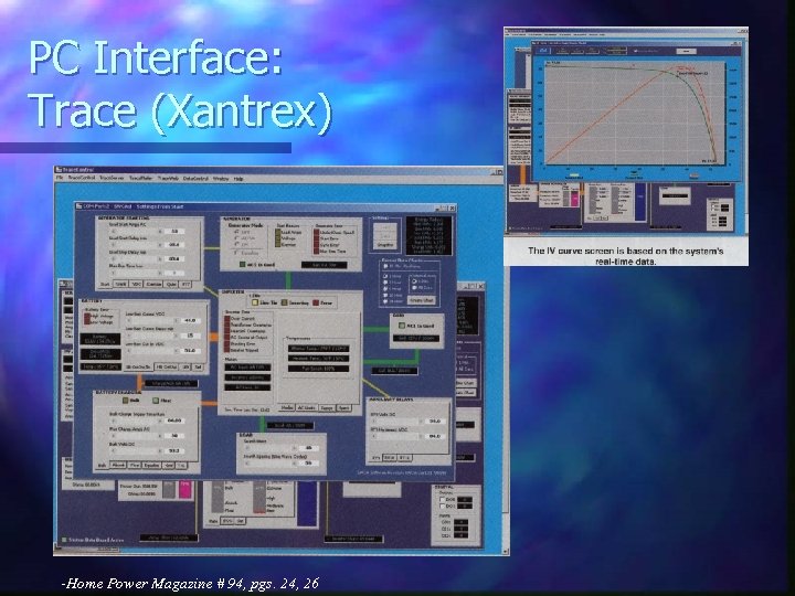 PC Interface: Trace (Xantrex) -Home Power Magazine # 94, pgs. 24, 26 