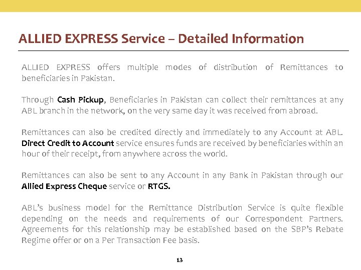 ALLIED EXPRESS Service – Detailed Information ALLIED EXPRESS offers multiple modes of distribution of