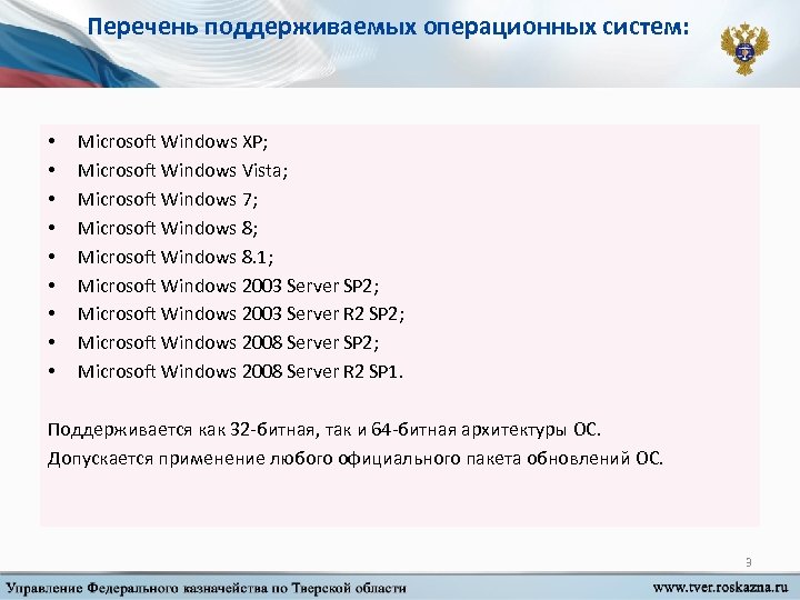 Перечень поддерживаемых операционных систем: • • • Microsoft Windows XP; Microsoft Windows Vista; Microsoft