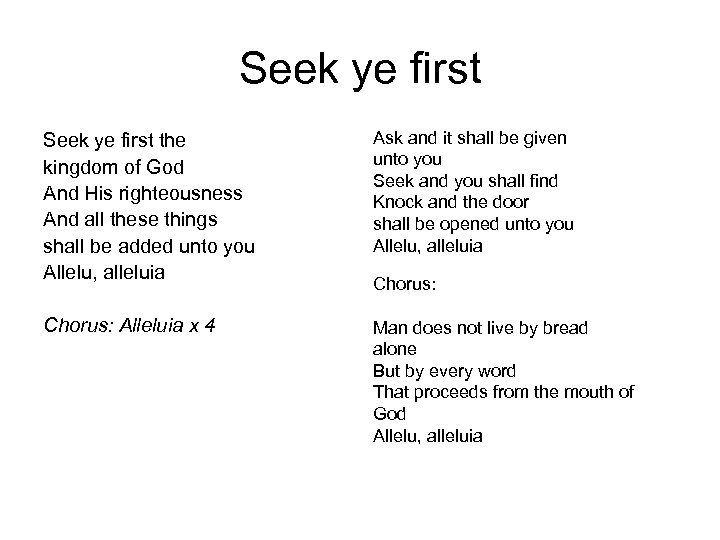 Seek ye first the kingdom of God And His righteousness And all these things