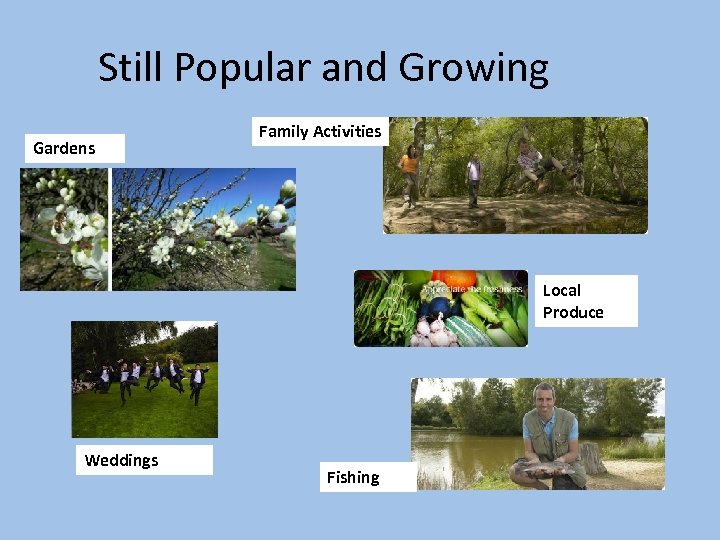 Still Popular and Growing Gardens Family Activities Local Produce Weddings Fishing 