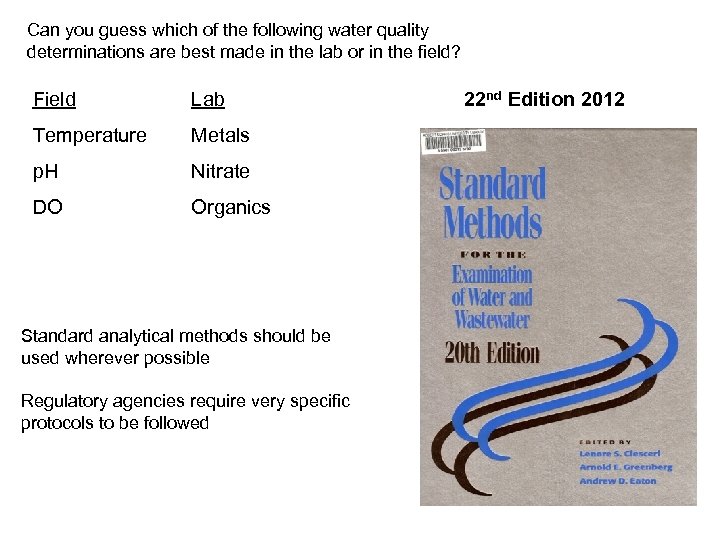 Can you guess which of the following water quality determinations are best made in