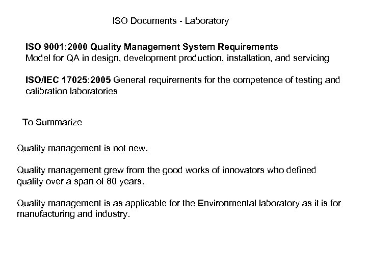 ISO Documents - Laboratory ISO 9001: 2000 Quality Management System Requirements Model for QA