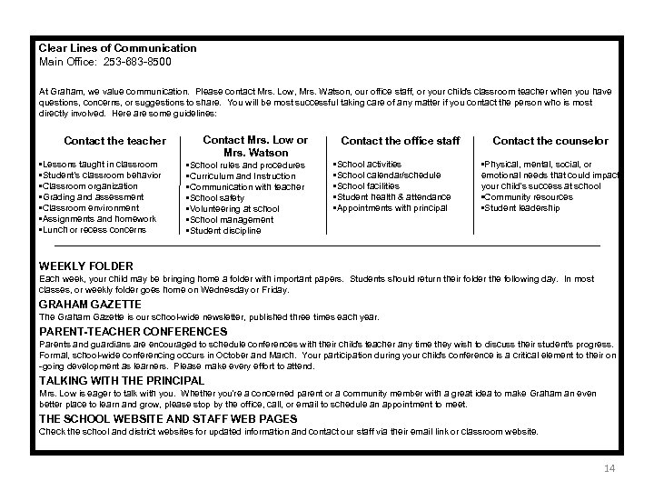 Clear Lines of Communication Main Office: 253 -683 -8500 At Graham, we value communication.