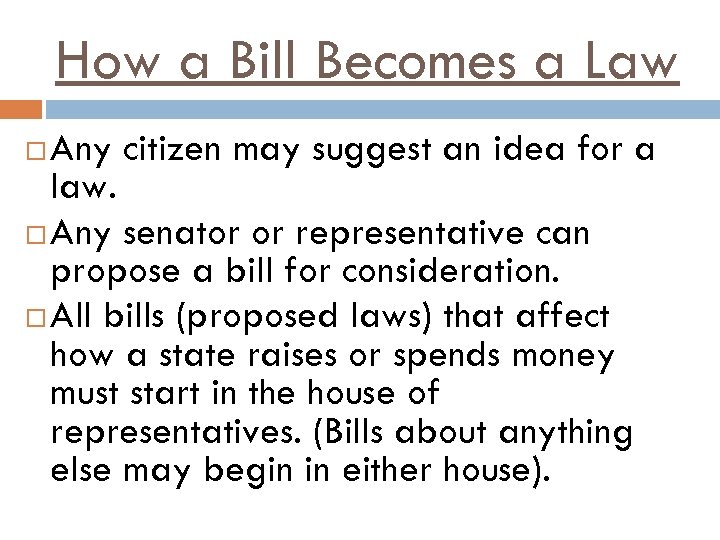 How a Bill Becomes a Law Any citizen may suggest an idea for a