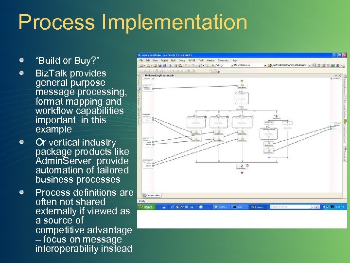 Process Implementation “Build or Buy? ” Biz. Talk provides general purpose message processing, format