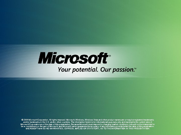 © 2006 Microsoft Corporation. All rights reserved. Microsoft, Windows Vista and other product names