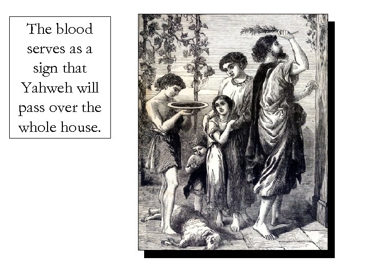 The blood serves as a sign that Yahweh will pass over the whole house.