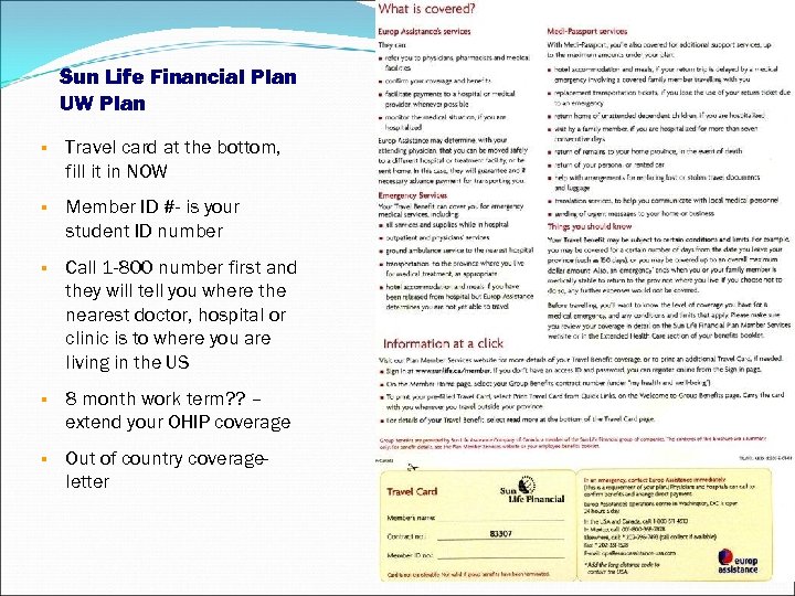 Sun Life Financial Plan UW Plan Travel card at the bottom, fill it in