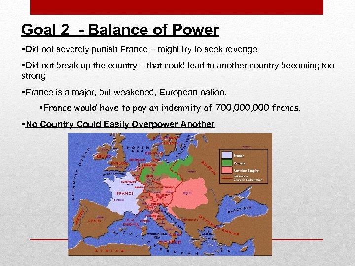 Goal 2 - Balance of Power §Did not severely punish France – might try