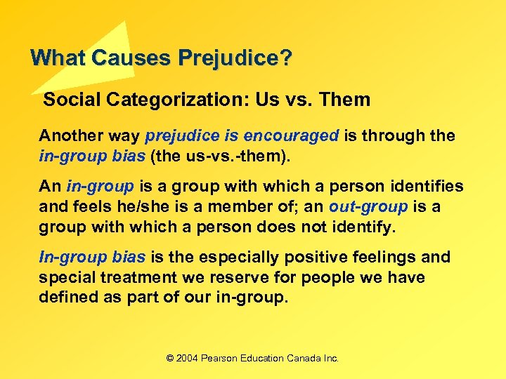 What Causes Prejudice? Social Categorization: Us vs. Them Another way prejudice is encouraged is