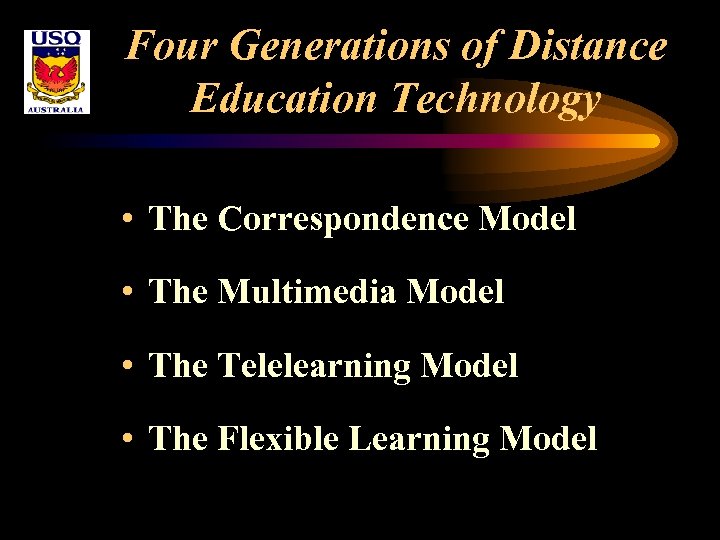 Four Generations of Distance Education Technology • The Correspondence Model • The Multimedia Model