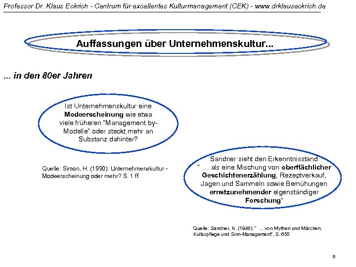 Professor Dr. Klaus Eckrich - Centrum für excellentes Kulturmanagement (CEK) - www. drklauseckrich. de