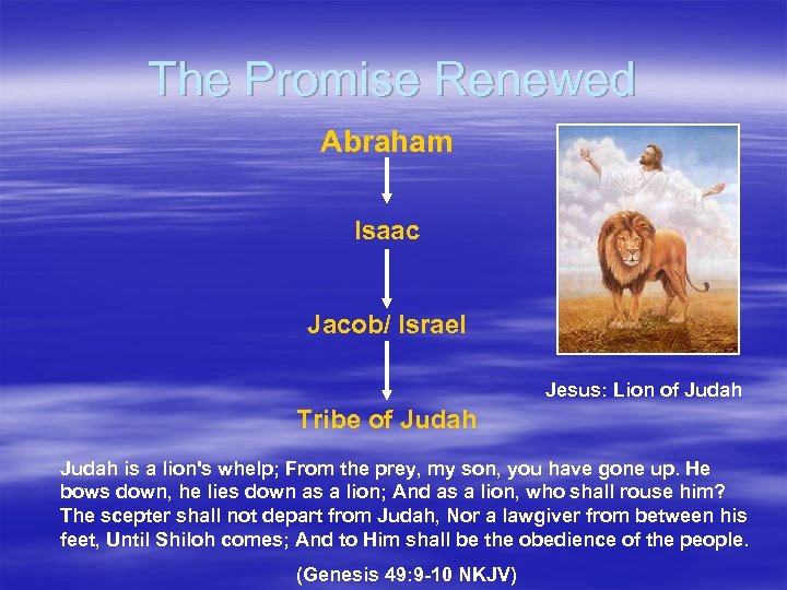 The Promise Renewed Abraham Isaac Jacob/ Israel Jesus: Lion of Judah Tribe of Judah