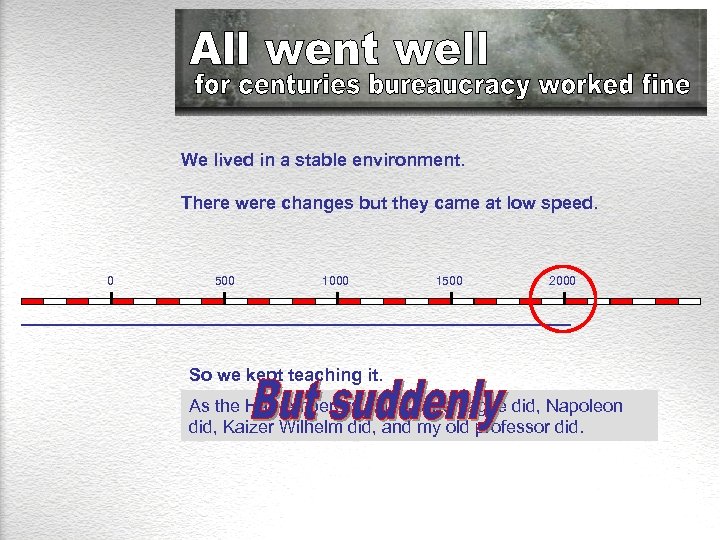 We lived in a stable environment. There were changes but they came at low