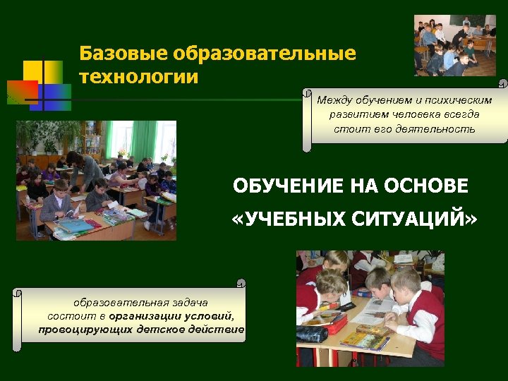 Базовые образовательные технологии Между обучением и психическим развитием человека всегда стоит его деятельность ОБУЧЕНИЕ