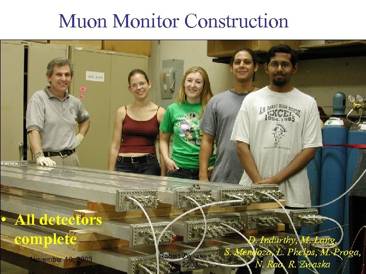 Muon Monitor Construction • All detectors complete November 10, 2003 Robert Zwaska NBI 2003