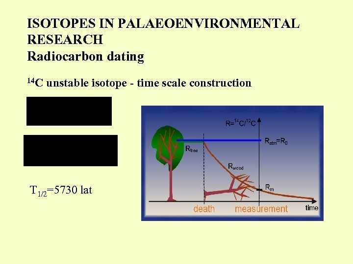 ISOTOPES IN PALAEOENVIRONMENTAL RESEARCH Radiocarbon dating 14 C unstable isotope - time scale construction