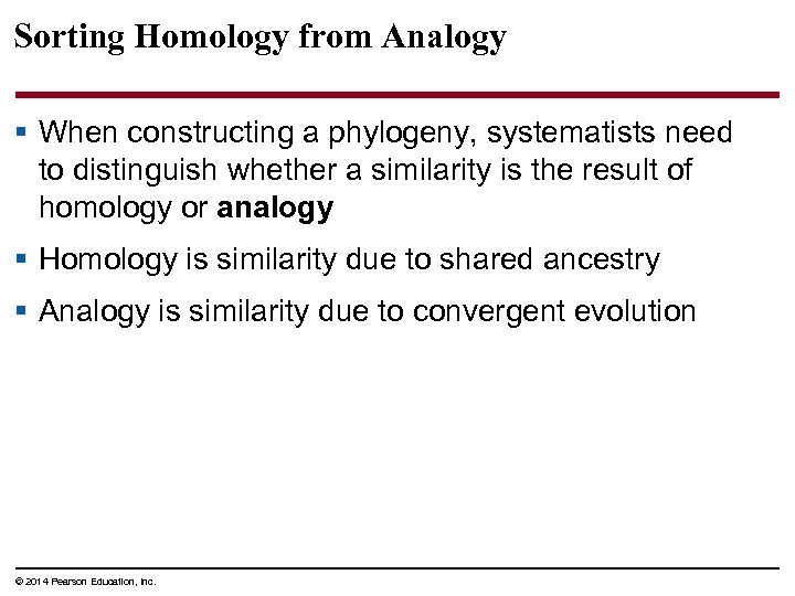 Sorting Homology from Analogy § When constructing a phylogeny, systematists need to distinguish whether