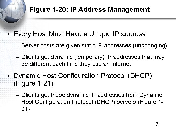 Figure 1 -20: IP Address Management • Every Host Must Have a Unique IP