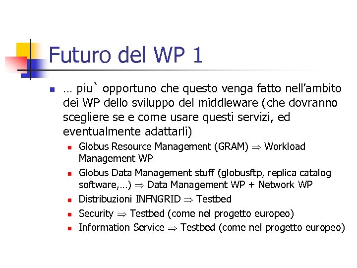 Futuro del WP 1 n … piu` opportuno che questo venga fatto nell’ambito dei