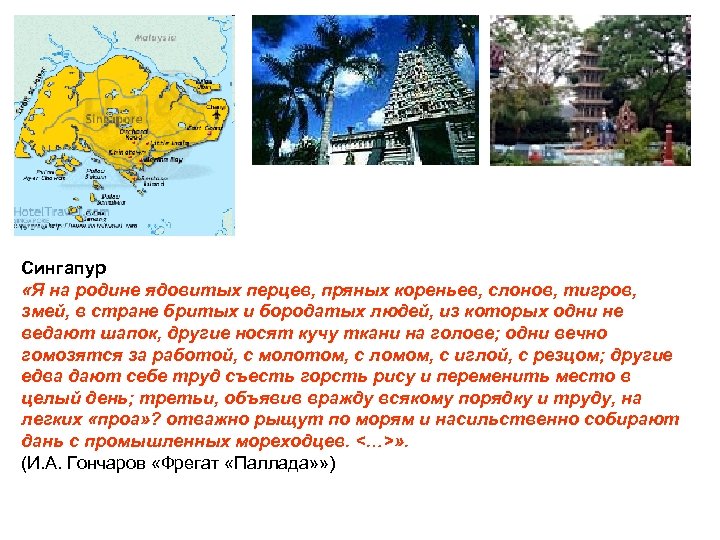 Сингапур «Я на родине ядовитых перцев, пряных кореньев, слонов, тигров, змей, в стране бритых