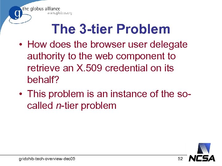 The 3 -tier Problem • How does the browser user delegate authority to the