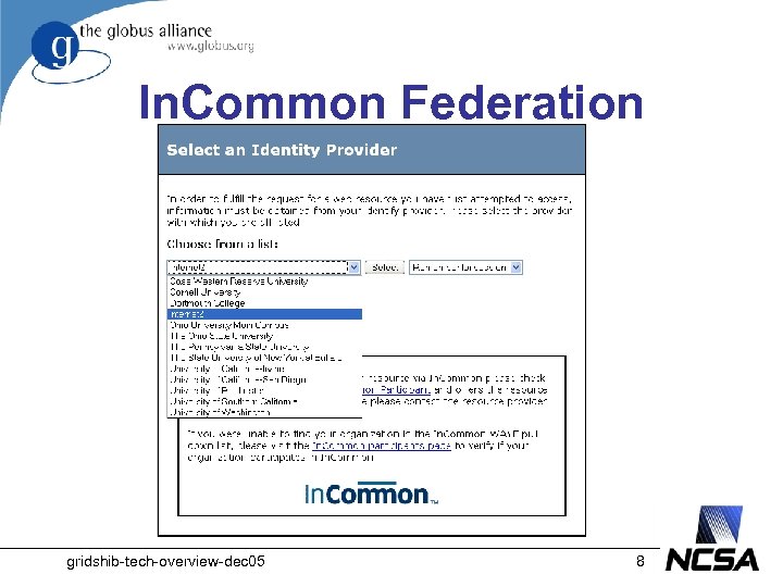 In. Common Federation gridshib-tech-overview-dec 05 8 