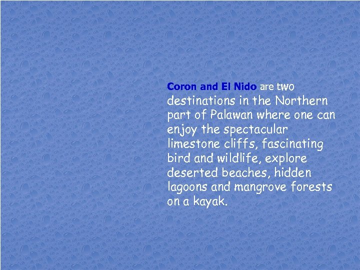 Coron and El Nido are two destinations in the Northern part of Palawan where